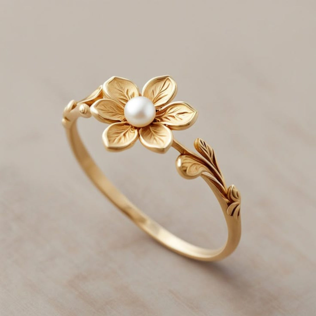 Flower Fine Golden Pearl Ring