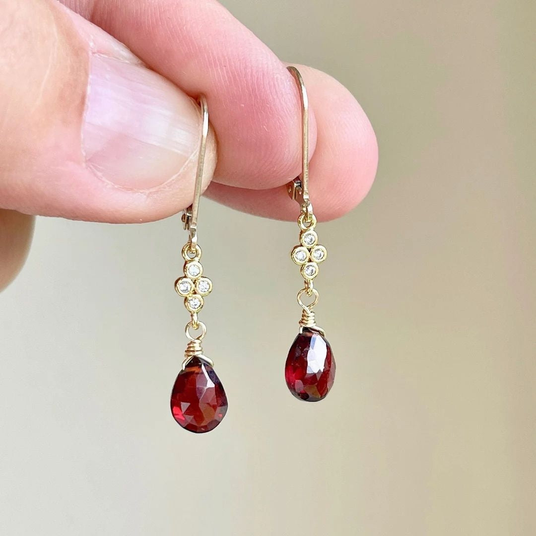 Dangling Red Crystal Drop Earrings