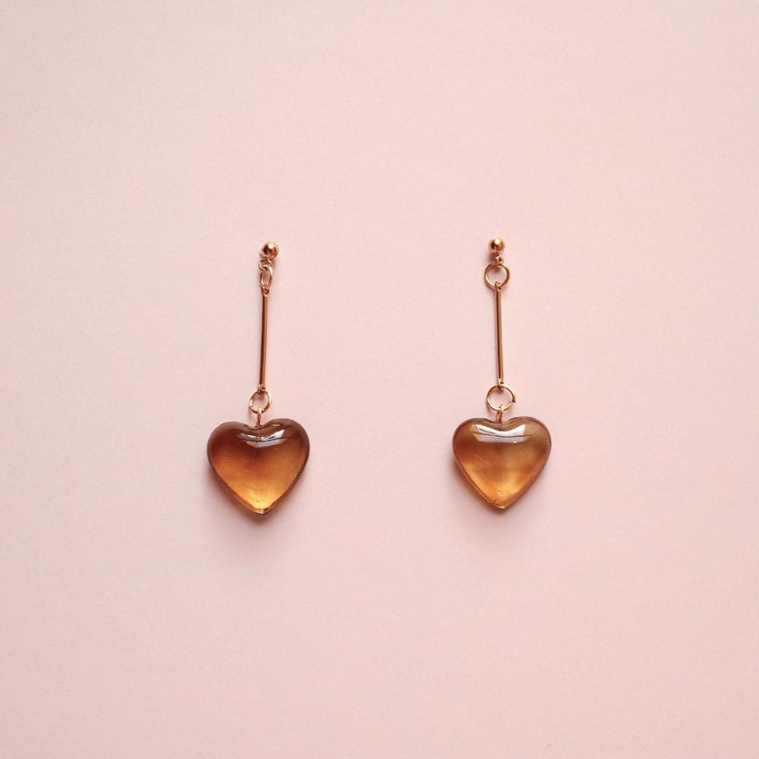 Orange Crystal Heart Earrings