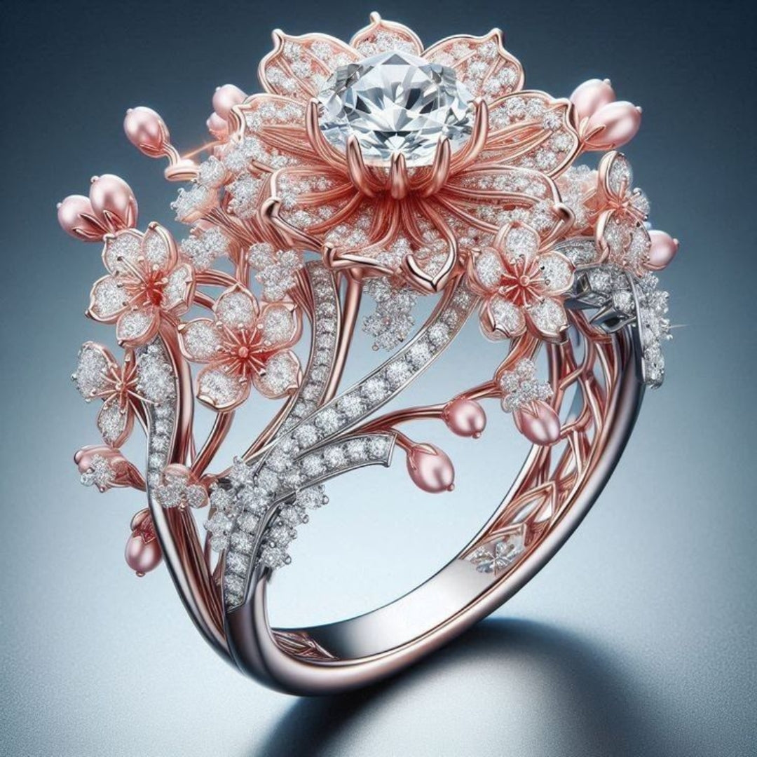 Pink Blossom Exotic Silver Ring