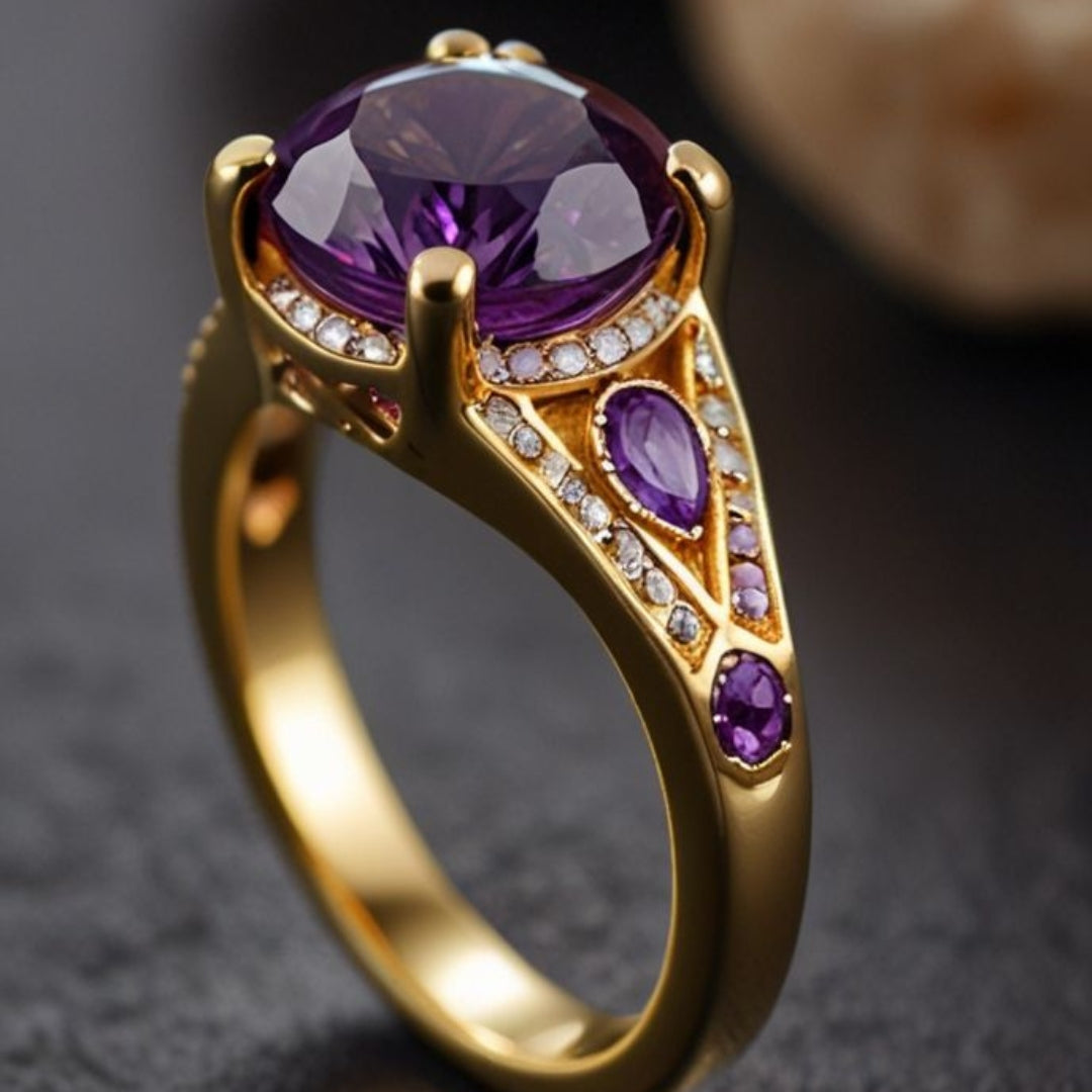 Violet Rounded Gold Glass Ring
