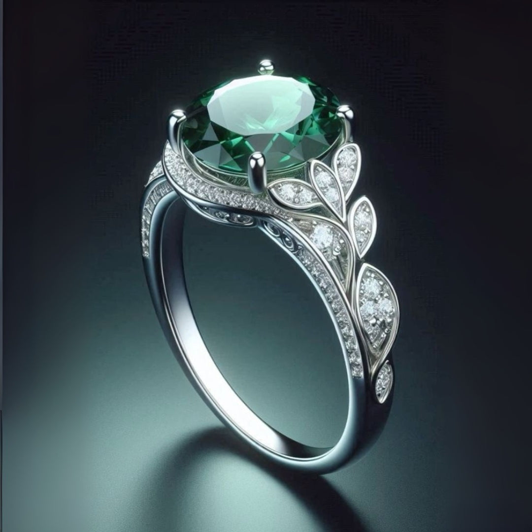 Exotic Green Bright Silver Ring
