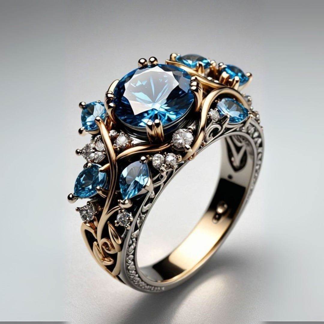 Exotic Blue Bright Gold & Silver Ring