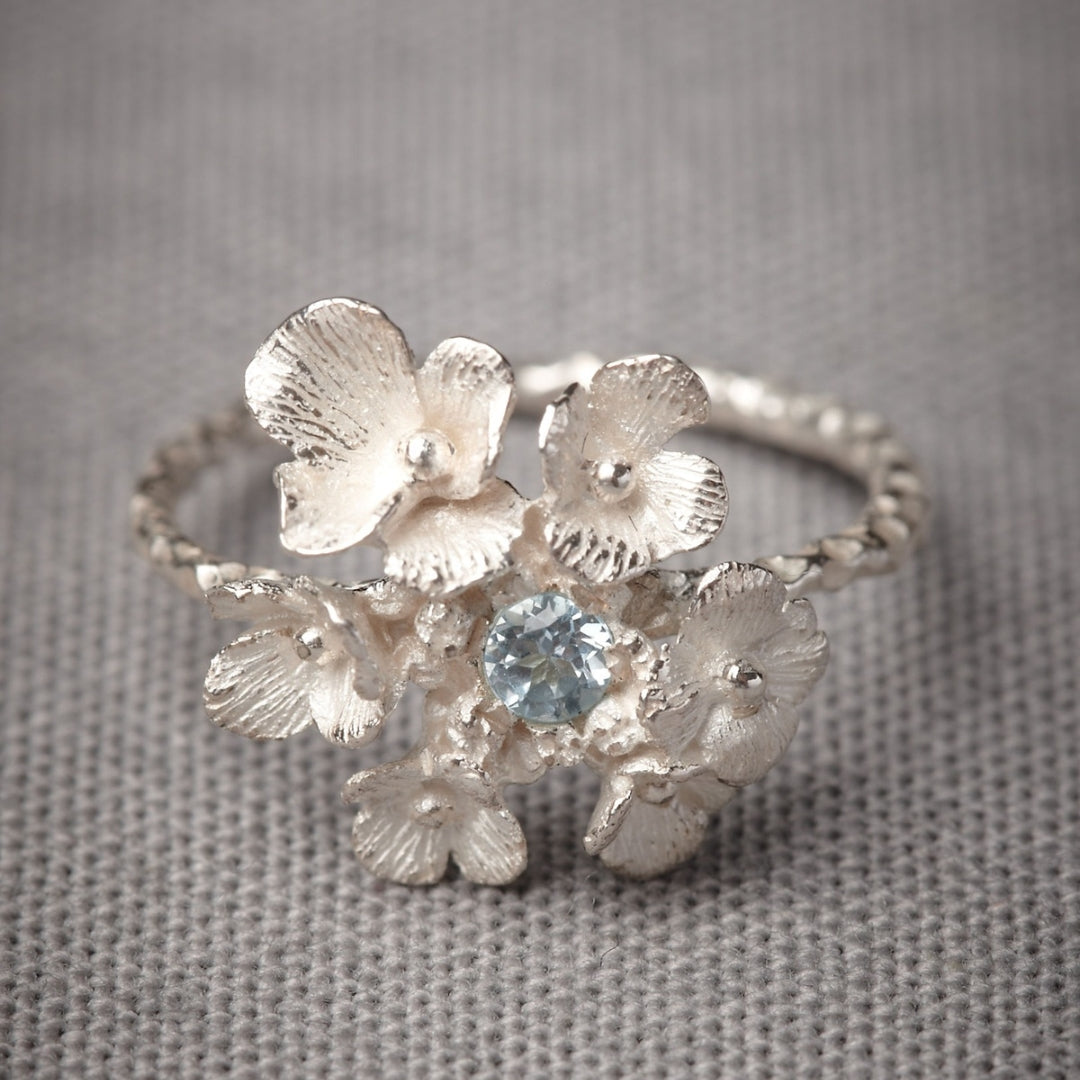 Blue Zirconia Blossom Silver Ring