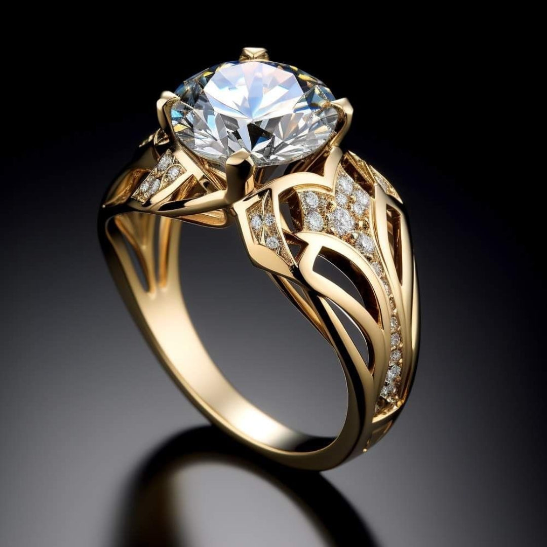 Exotic White Glass Hollow Gold Ring