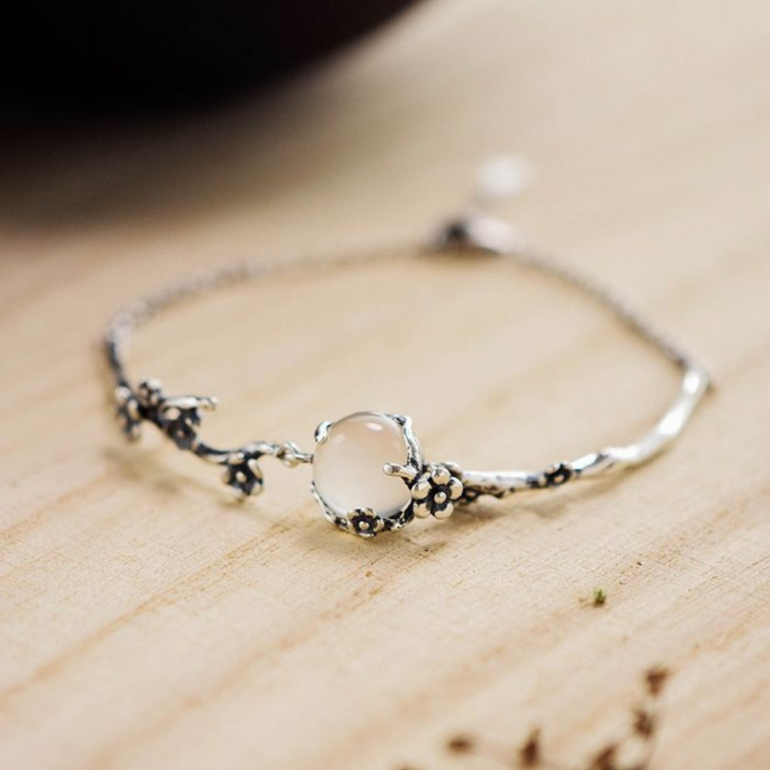 White Round Stone Silver Ring