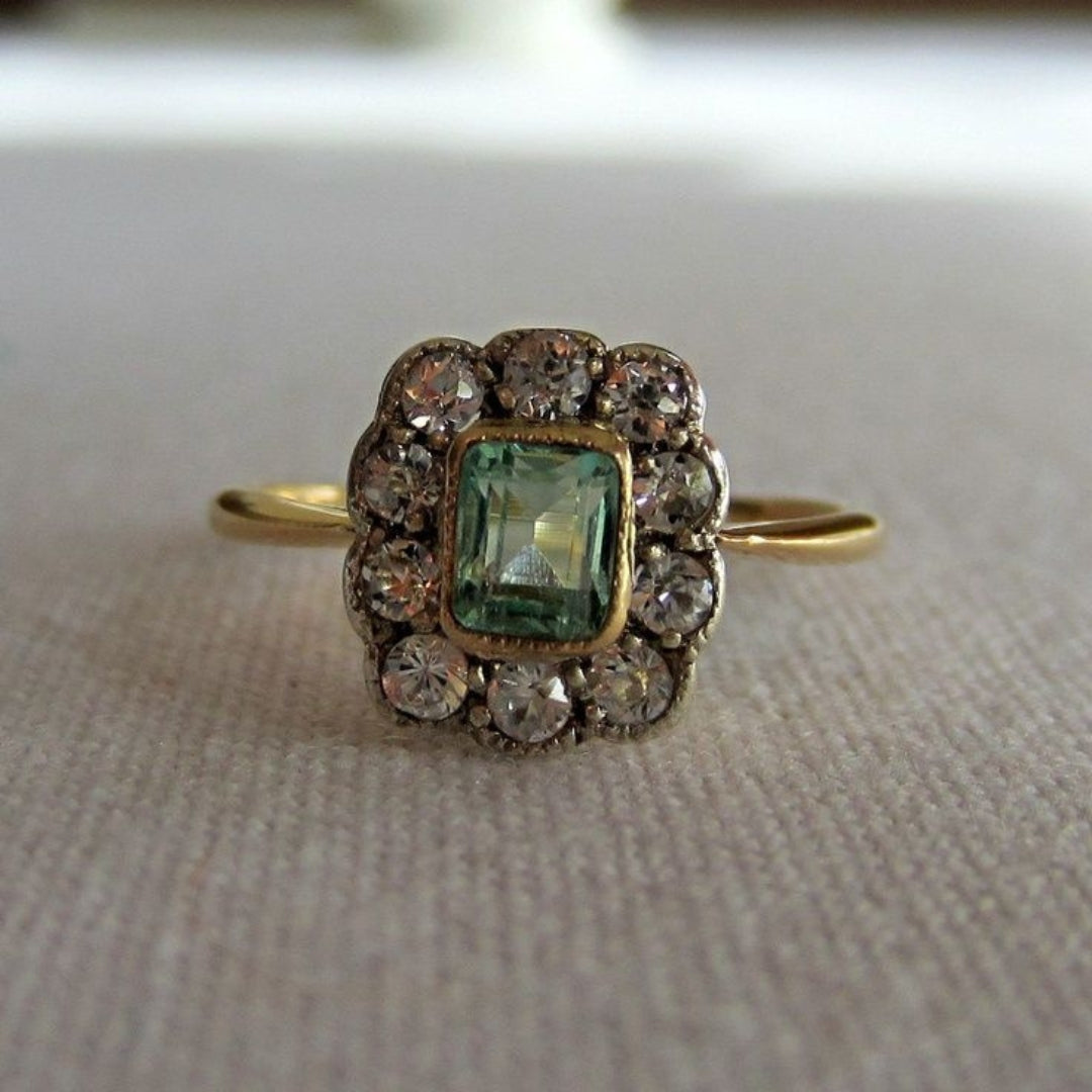 Emerald Crystal Square Ring