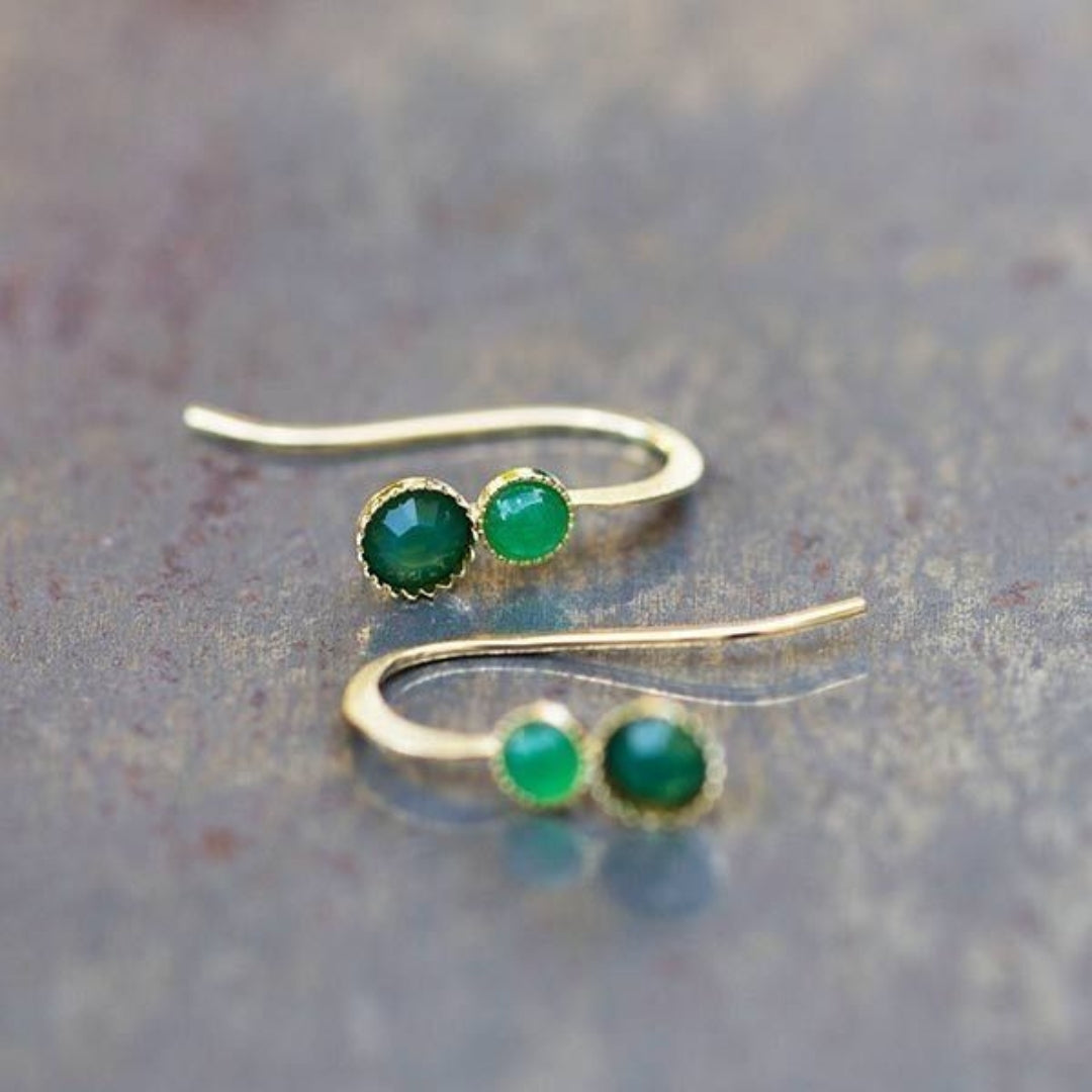 Green Rounded Stone Silver Earrings