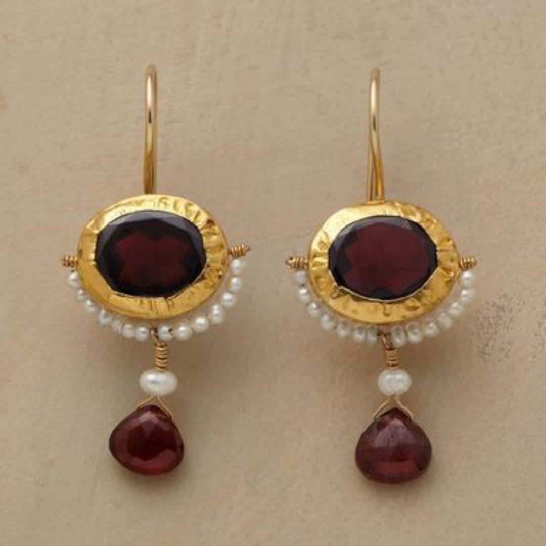 Red Stone Dangling Gold Earrings