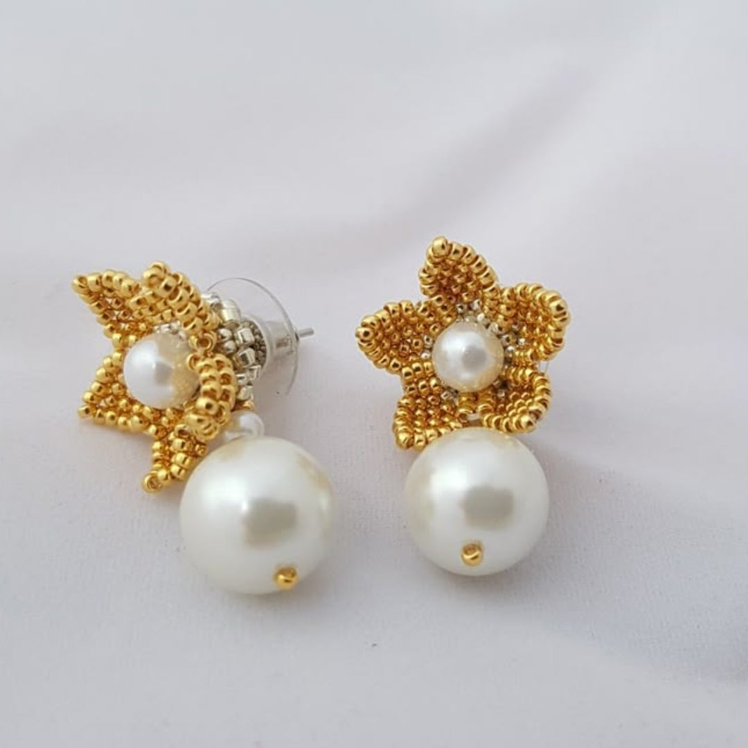 Pearl Flower Gold Earrings