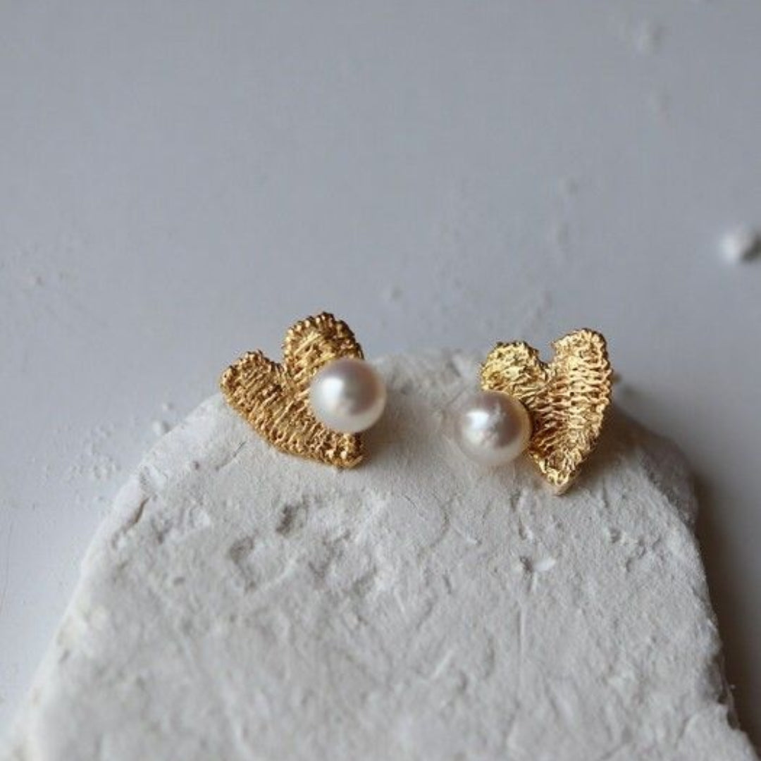 Heart Gold Pearl Earrings