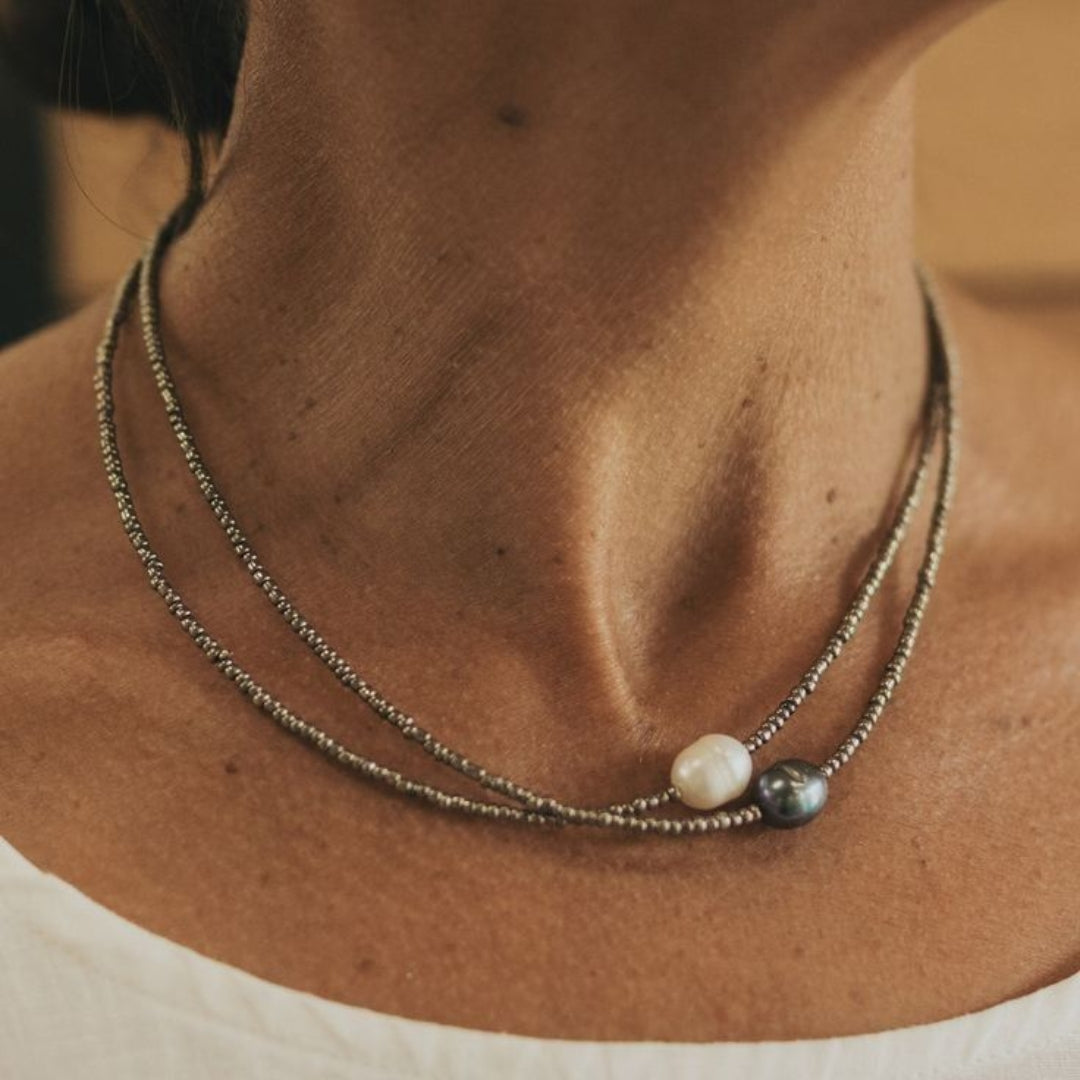 Pearl Thin Leather Necklace