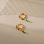 Gold Zirconia Earrings with Emerald