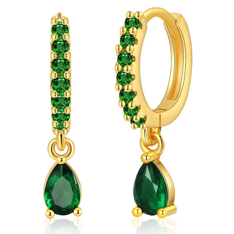 Gold Zirconia Earrings with Emerald