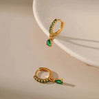 Gold Zirconia Earrings with Emerald
