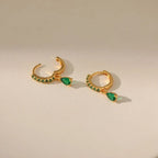 Gold Zirconia Earrings with Emerald