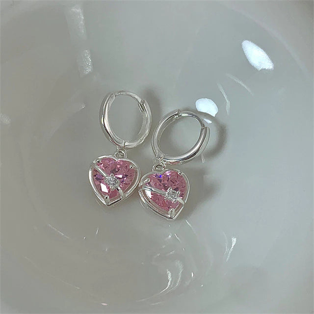 Sterling Silver Rose Crystal Heart Earrings and Ring