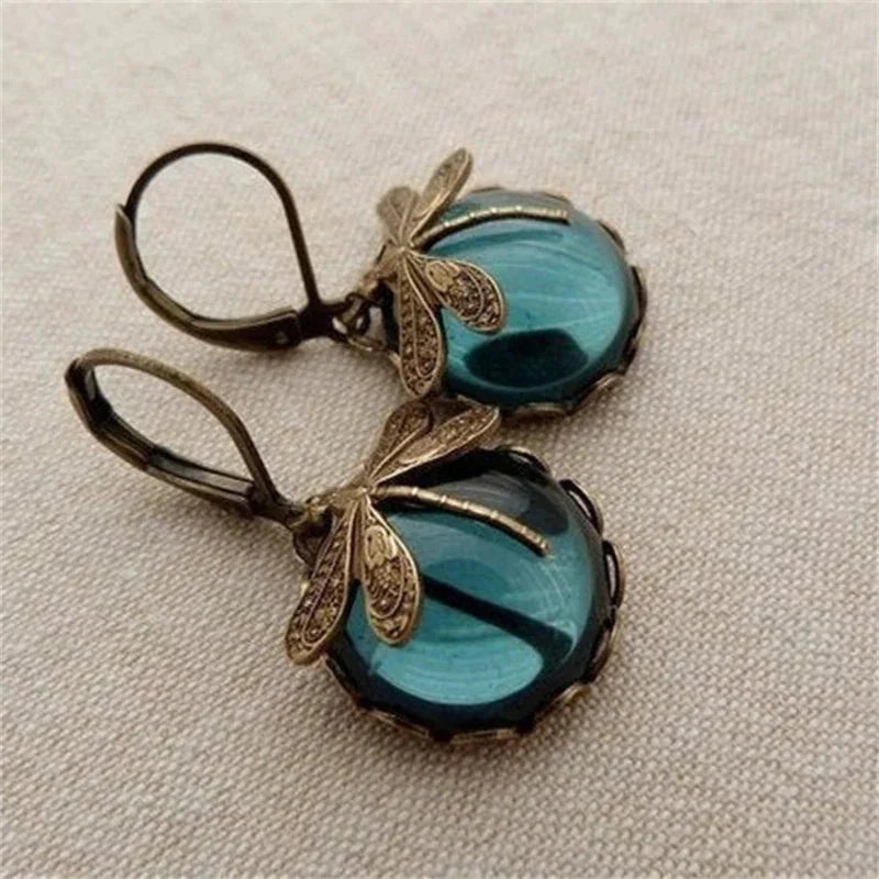 Artistic Gold Dragonfly Crystal Earrings