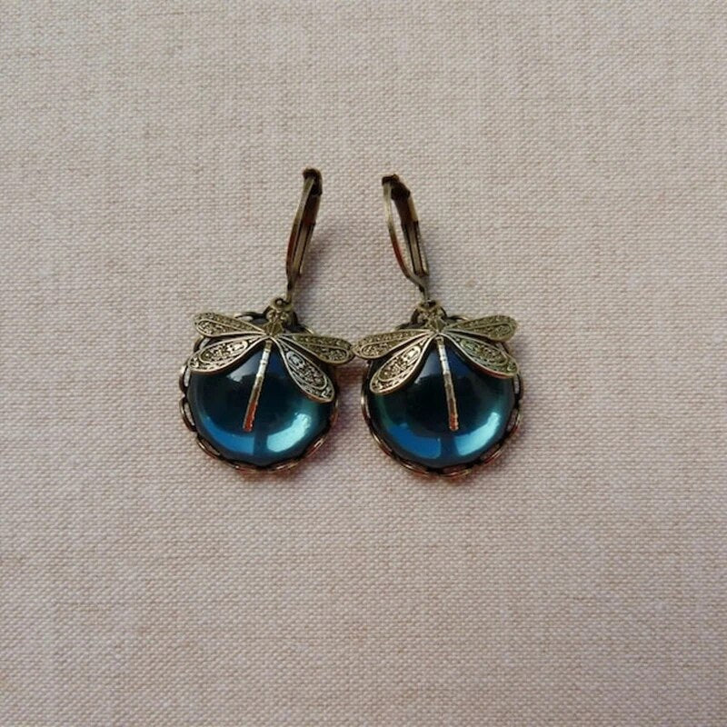 Antique Gold Blue Crystal Earrings: Timeless Elegance