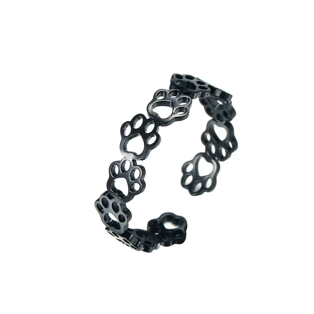 Adjustable Paw Print Ring Stainless Steel