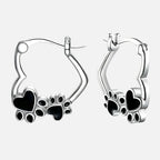 Heart Paw Huggie Earrings with Black Enamel
