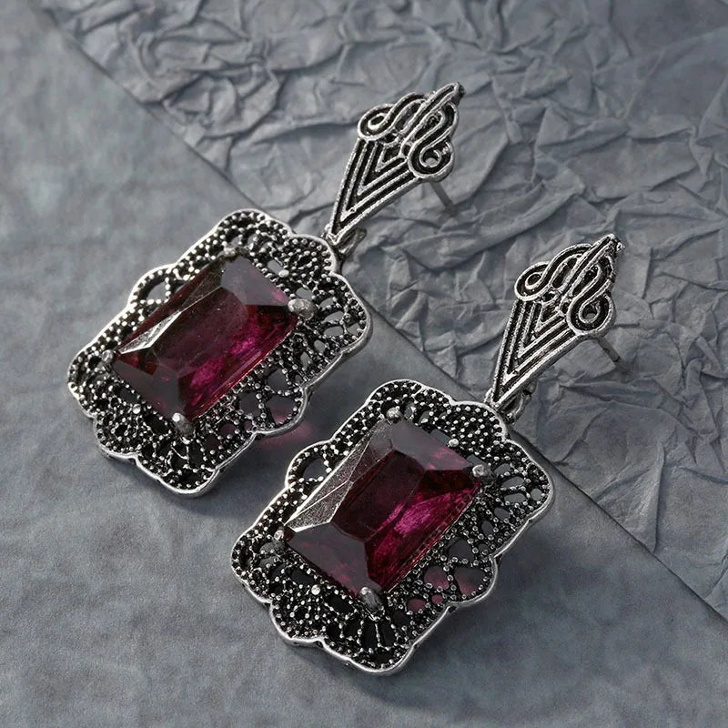 Vintage Silver Red Gemstone Earrings