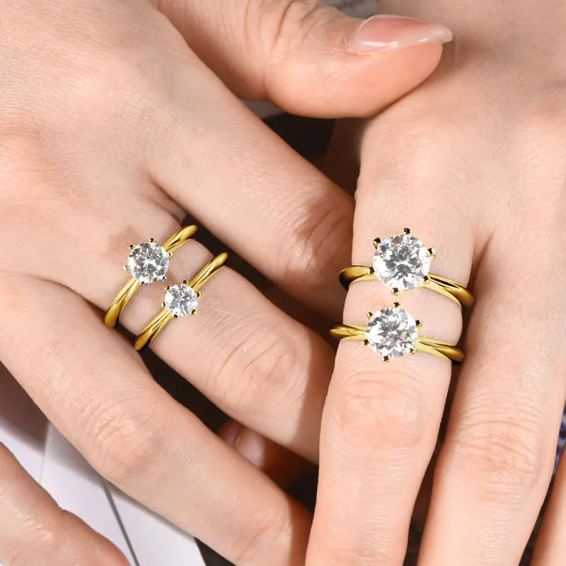 D Moissanite Ring 3ct Diamond Engagement Rings Solitaire for women 2ct Moissanite Ring Plated 14k Gold with Certificate