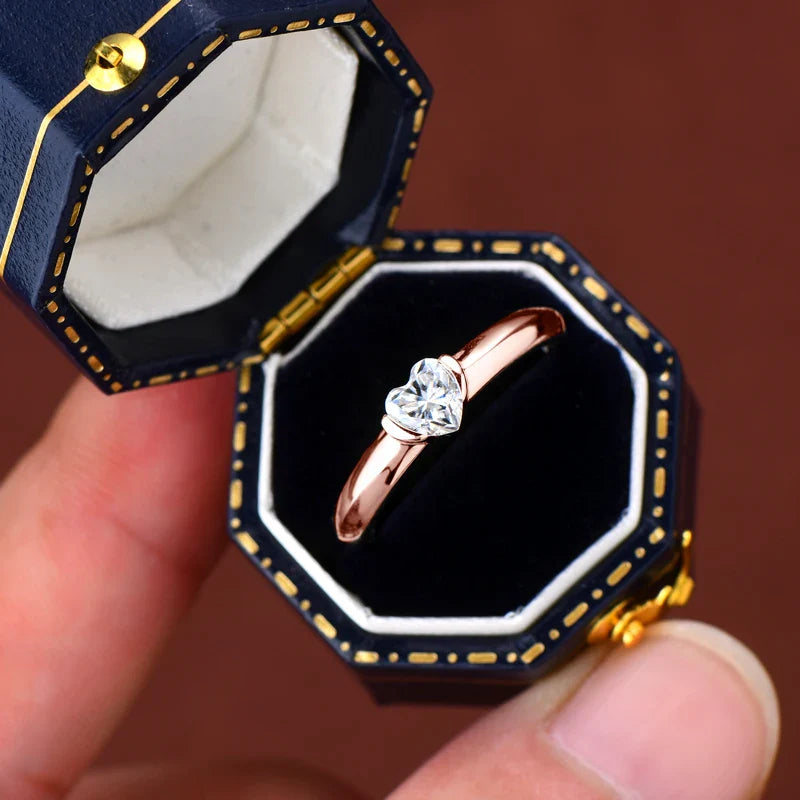 0.5carat Moissanite Engagement Rings for Women Silver  925 Rose Gold Color Heart Shaped Solitaire Diamond Wedding Ring