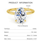 Au585 Pear Cut Moissanite Ring 3CT D VVS1 for Women 100% 14K Gold Egg Shaped Diamond for Wedding Band Classic Jewelry