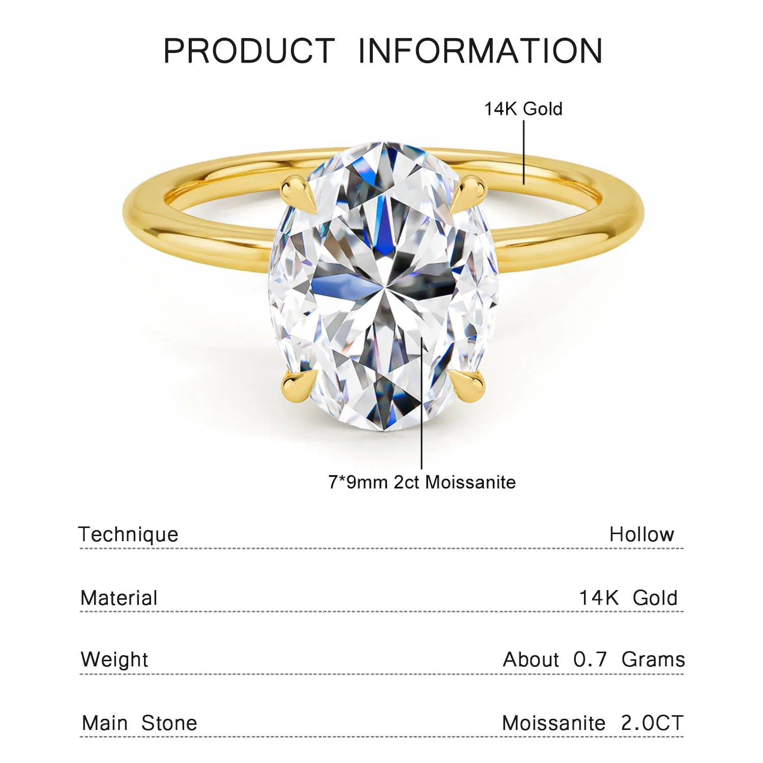 Au585 Pear Cut Moissanite Ring 3CT D VVS1 for Women 100% 14K Gold Egg Shaped Diamond for Wedding Band Classic Jewelry