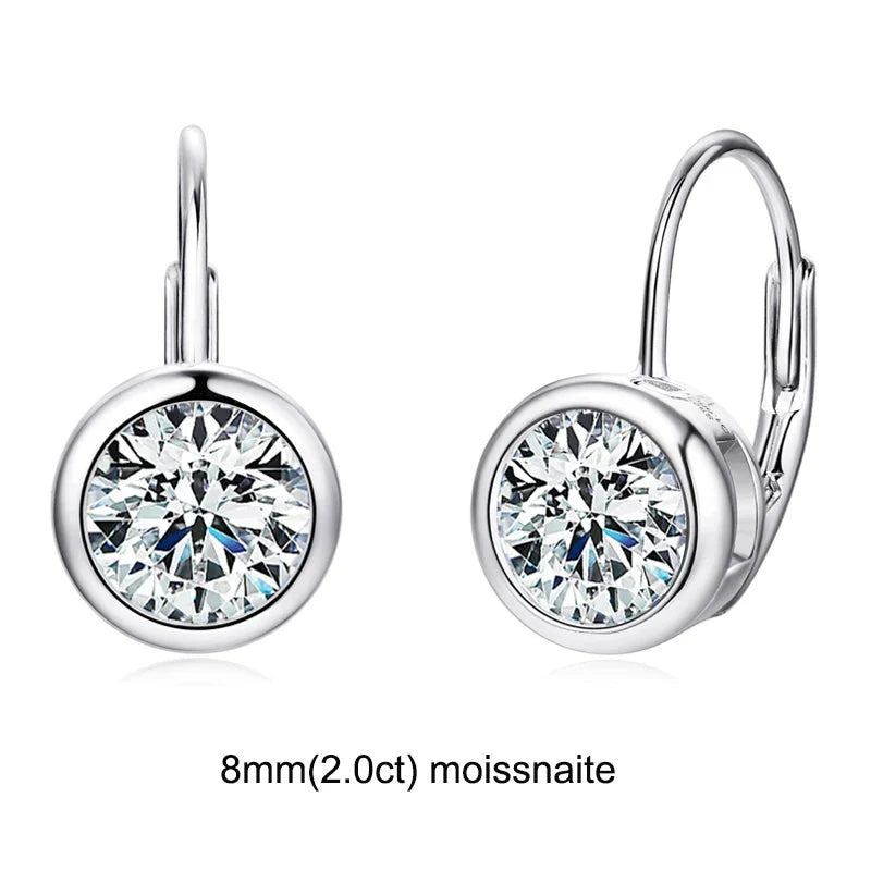 D Color Moissanite Clip Earrings for Girls 6.5mm/8mm Moissanite Diamond Round Earrings Silver 925 Jewelry Wedding Gift
