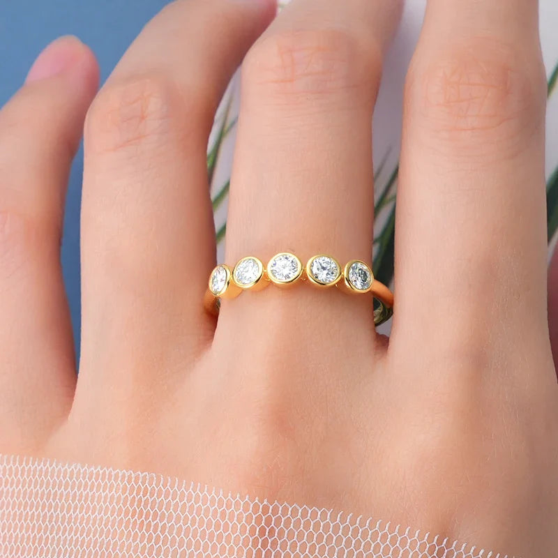 0.5cttw 3mm Round Five Stones D Moissanite Diamond Rings for Women Original 925 Sterling Silver Engagement Wedding Jewelry Gift