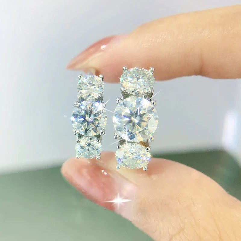 Real D Color VVS1 Round 2.0ctw Moissanite 3-Stone Ring 925 Pure Silver Jewelry Certified for Women Wedding Engagement Gift