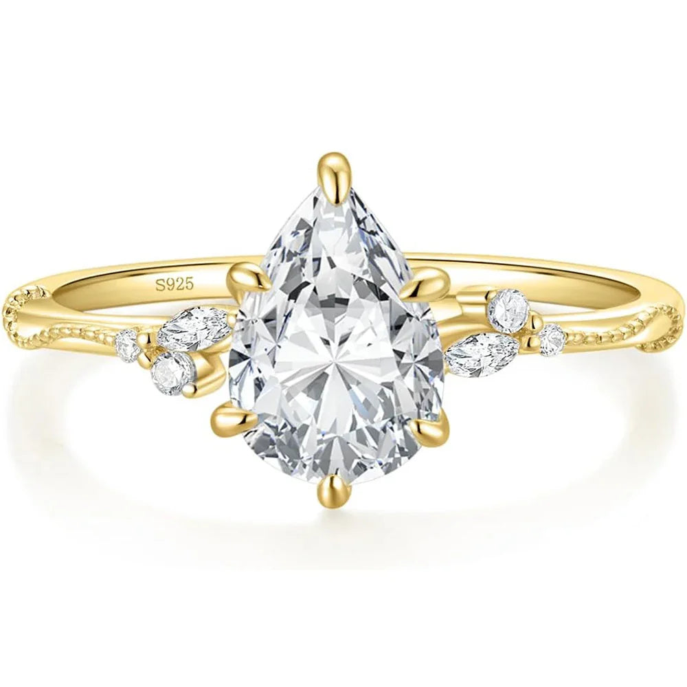 Trumium 2CT s925 Sterling Silver Engagement Pear Cut Rings for Women Wedding Teardrop Halo Cubic Zirconia Bridal Promise Ring