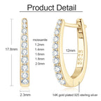 S925 All D Moissanite Clip Earrings U Shaped Hoop Huggie 925 Silver for Woman Certified Fine Jewelry Wedding Birthday Gift