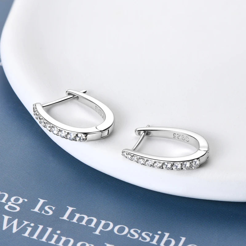 S925 All D Moissanite Clip Earrings U Shaped Hoop Huggie 925 Silver for Woman Certified Fine Jewelry Wedding Birthday Gift
