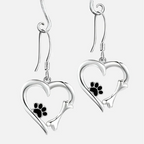 Silver Drop Earrings with Heart & Paw Design