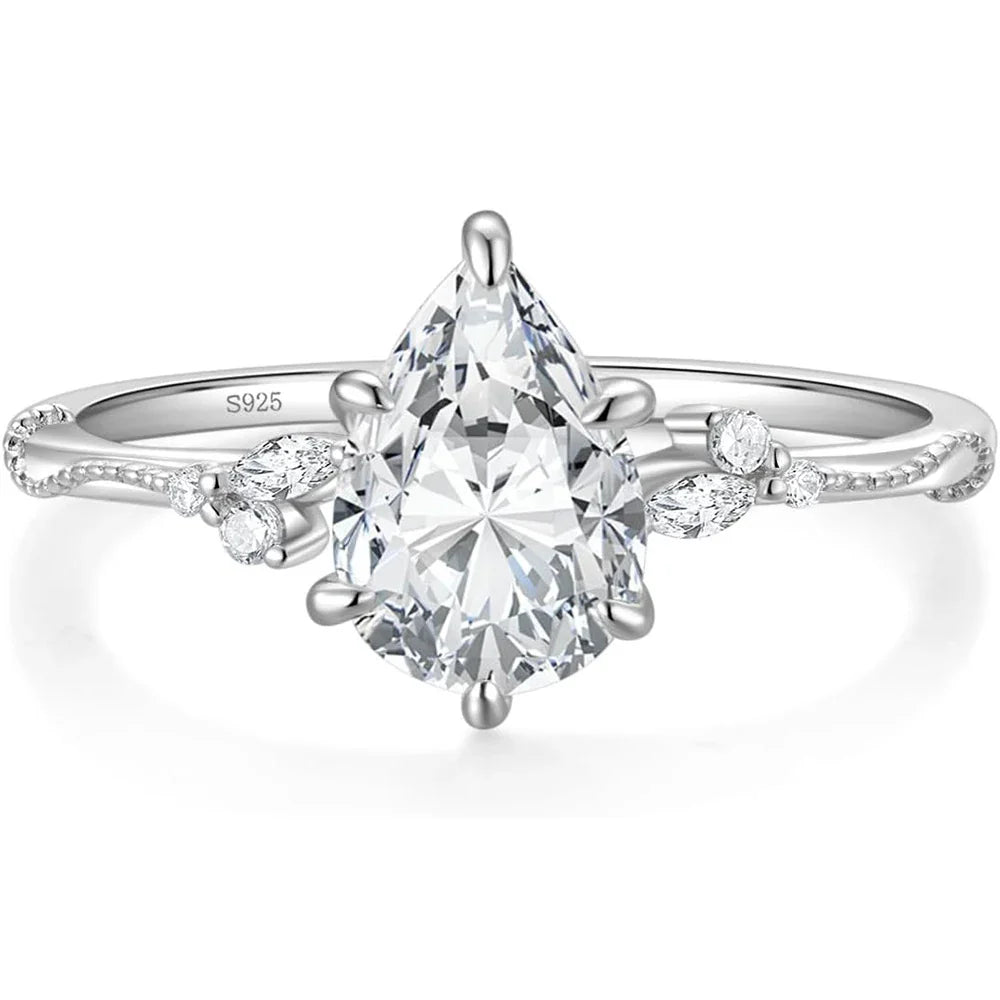 Trumium 2CT s925 Sterling Silver Engagement Pear Cut Rings for Women Wedding Teardrop Halo Cubic Zirconia Bridal Promise Ring