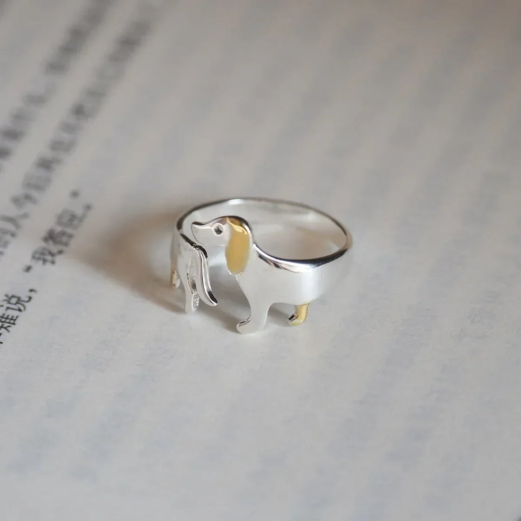 Silver Dachshund Adjustable Ring