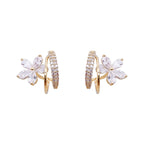 Gold Floral Earrings with Sparkling Zirconia