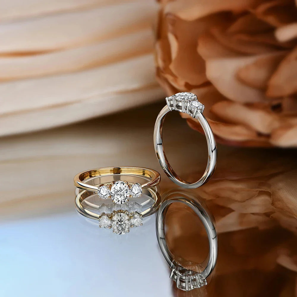 D Color Oval Cut Three Stone Moissanite Rings Solid 925 Sliver 18K Plated Jewelry for Women Engagement Ring Wedding