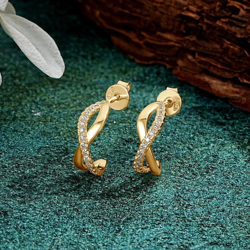 Infinity Half Hoop Earrings Full D Moissanite Diamond Stud Earrings for Women Silver 925 Jewelry Engagement Wedding Gift