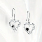 Silver Drop Earrings with Heart & Paw Design