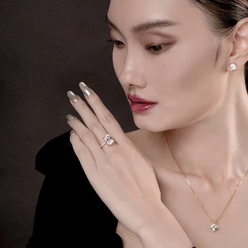 100% 925 Sterling Silver Ring 6 Carat Cushion Cut Sona Simulated Diamond CZ Cubic Zirconia Ring Engagement Wedding Jewelry