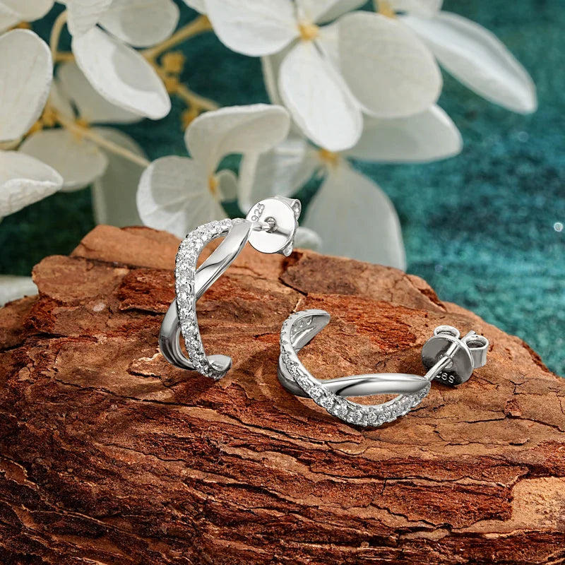 Infinity Half Hoop Earrings Full D Moissanite Diamond Stud Earrings for Women Silver 925 Jewelry Engagement Wedding Gift