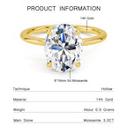 Au585 Pear Cut Moissanite Ring 3CT D VVS1 for Women 100% 14K Gold Egg Shaped Diamond for Wedding Band Classic Jewelry
