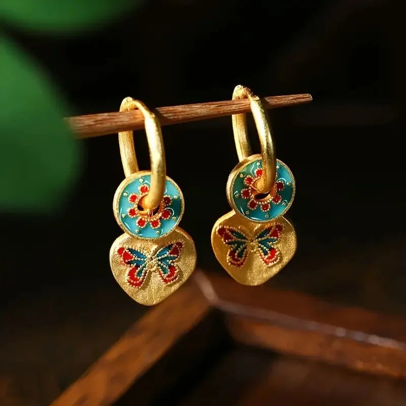 Enamel Butterfly Hoop Earrings