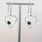 Silver Drop Earrings with Heart & Paw Design