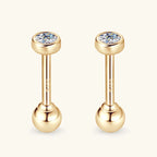 10K Solid Gold Earrings Bezel 2.1mm Round Moissanite Diamond Stud Earring for Women Men Classic Engagement Wedding Jewelry