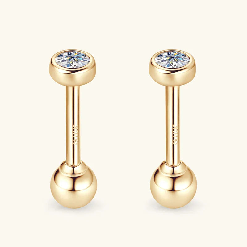 10K Solid Gold Earrings Bezel 2.1mm Round Moissanite Diamond Stud Earring for Women Men Classic Engagement Wedding Jewelry